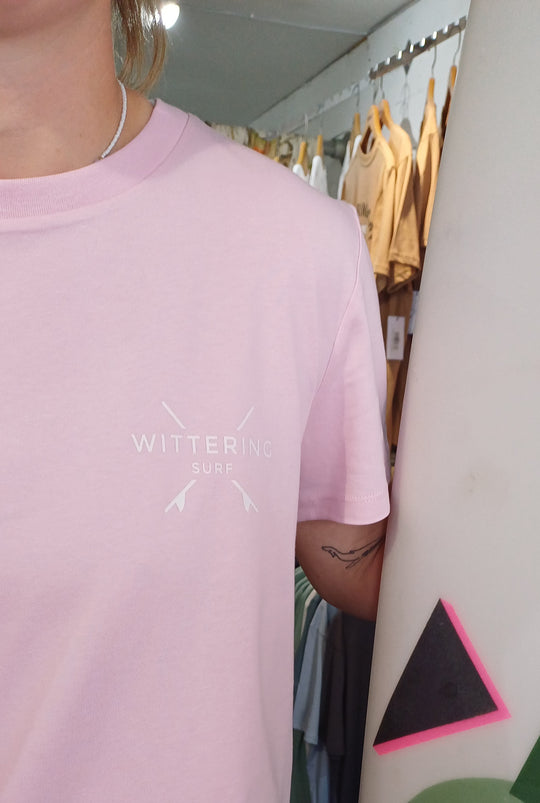 LADIES EVERYDAY CREST T-SHIRT - COTTON PINK - Wittering Surf Shop