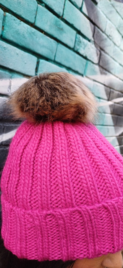 EMBROIDERED NO FUR POM POM BEANIE - 4 COLOURS