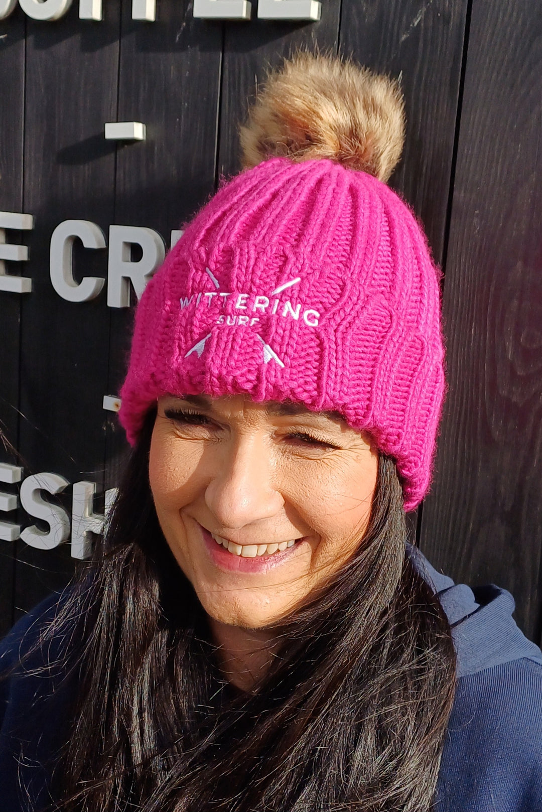 EMBROIDERED NO FUR POM POM BEANIE - 4 COLOURS - Wittering Surf Shop