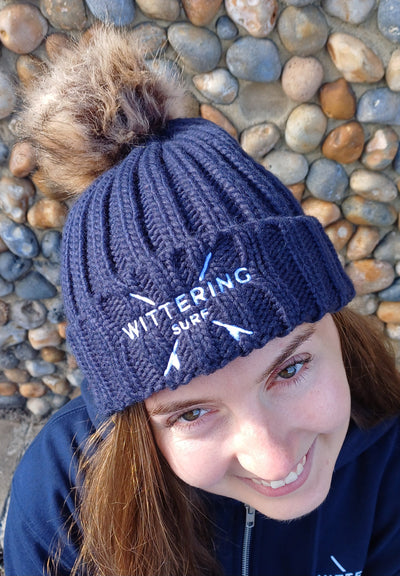 EMBROIDERED NO FUR POM POM BEANIE - 4 COLOURS