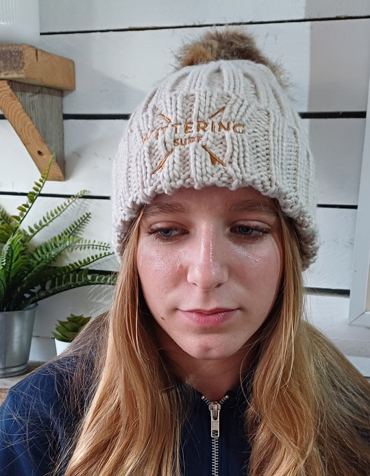 EMBROIDERED NO FUR POM POM BEANIE - 4 COLOURS - Wittering Surf Shop