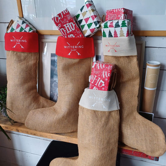 CHRISTMAS COTTON JUTE STOCKINGS - 2 COLOURS - Wittering Surf Shop