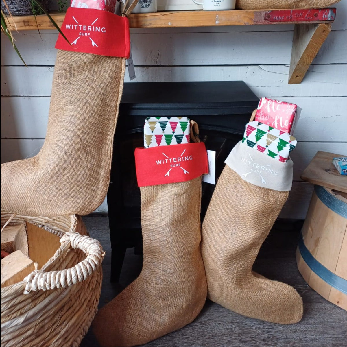 CHRISTMAS COTTON JUTE STOCKINGS - 2 COLOURS