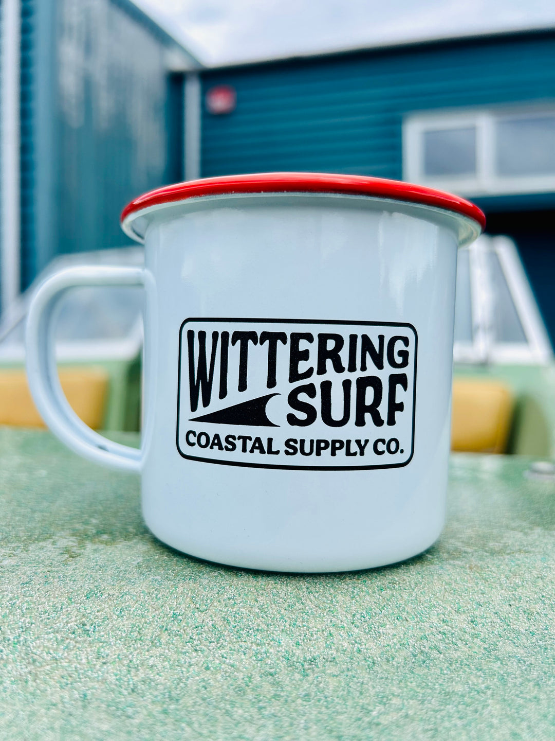 COASTAL SUPPLY CO ENAMEL CAMPING MUG WHITE/RED - Wittering Surf Shop