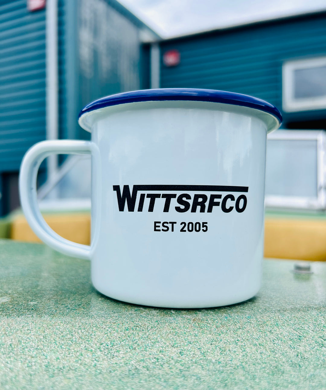 WITTSRFCO ENAMEL CAMPING MUG WHITE/BLUE - Wittering Surf Shop