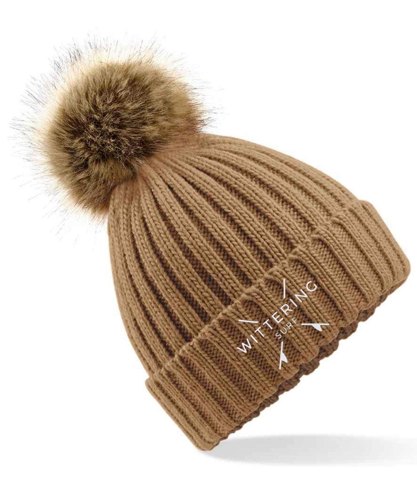 EMBROIDERED NO FUR POM POM BEANIE - 2 COLOURS