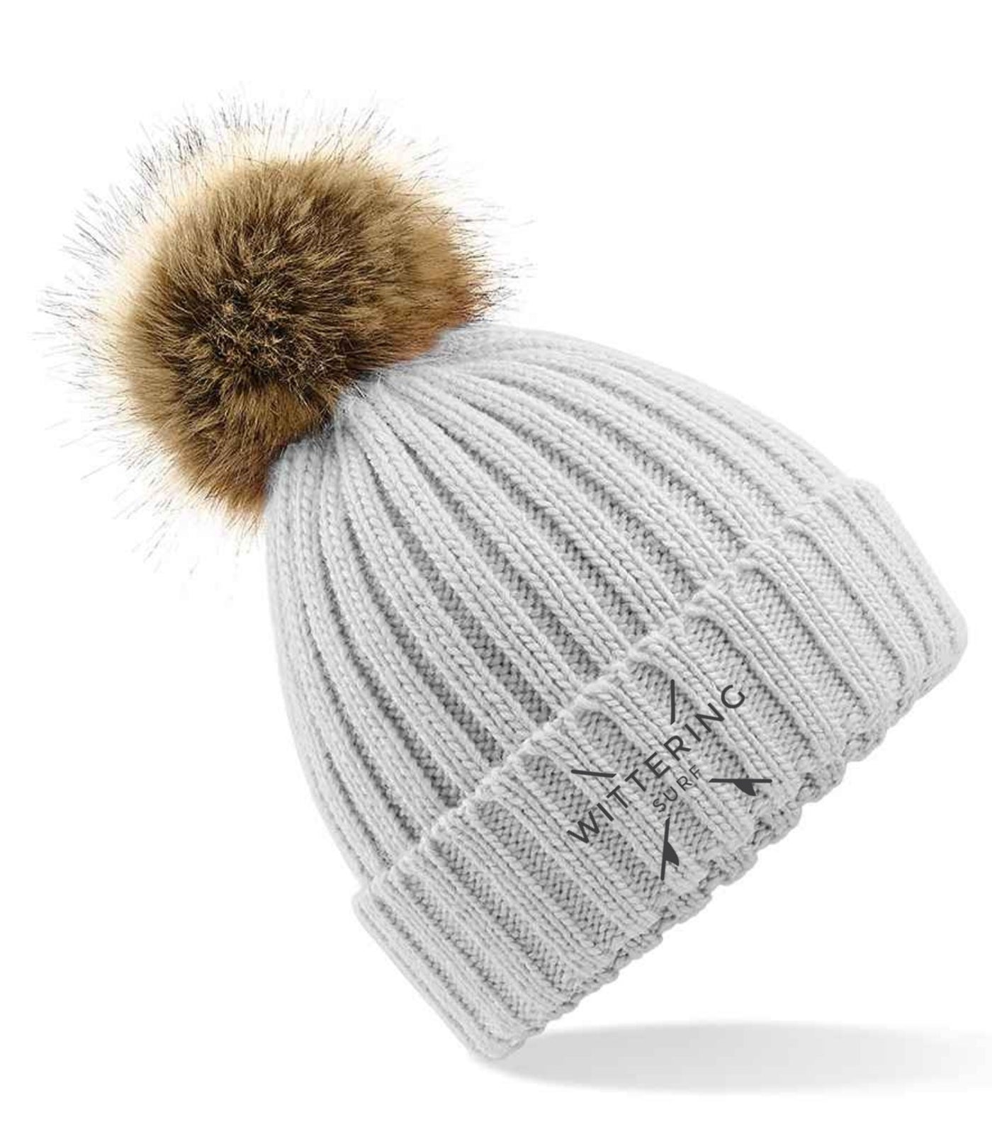 EMBROIDERED NO FUR POM POM BEANIE - 2 COLOURS