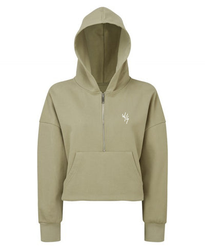 LADIES OVERSIZED CROP HALF ZIP HOODIE - SAGE