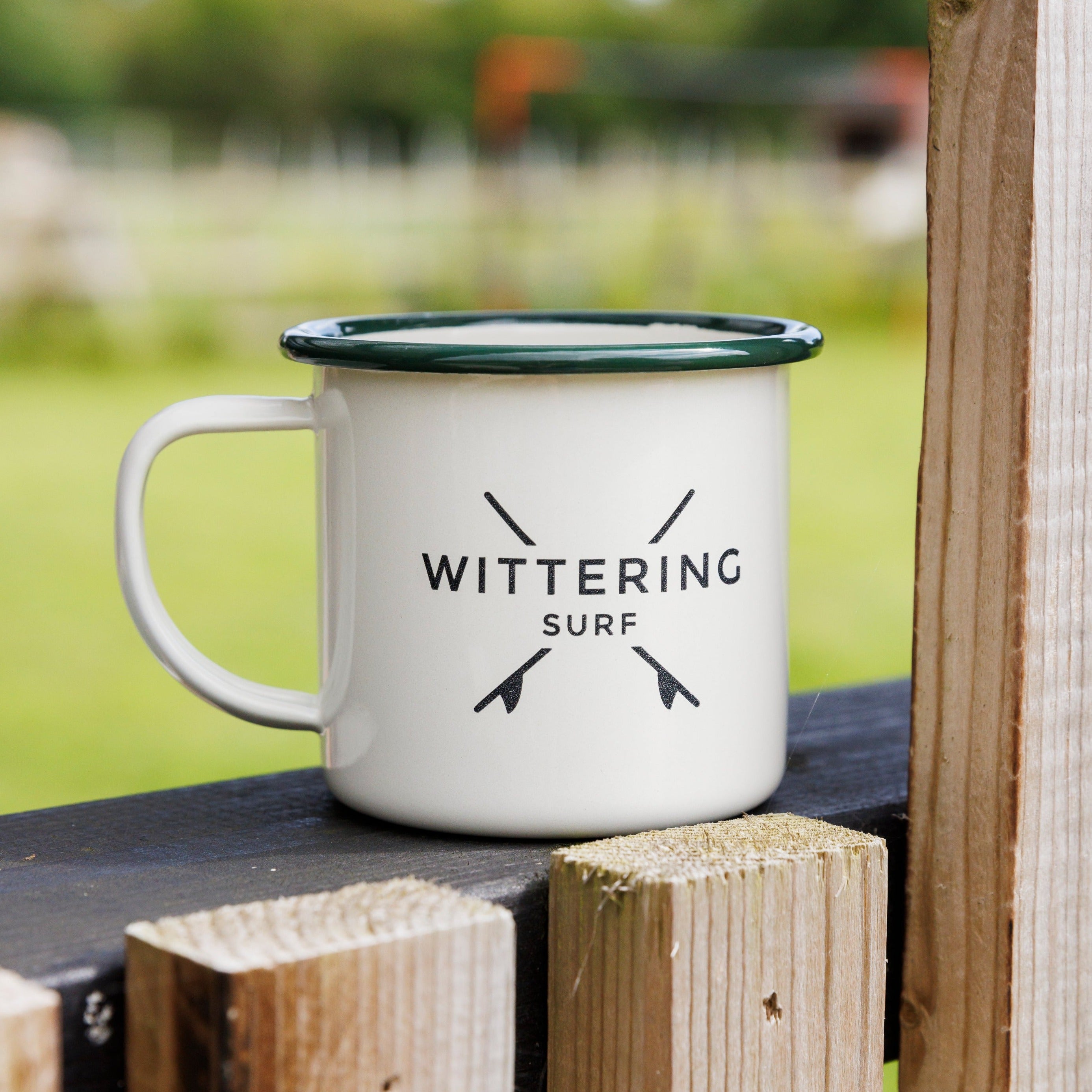 WITTERING SURF ENAMEL CAMPING MUG - GREEN/CREAM - Wittering Surf Shop