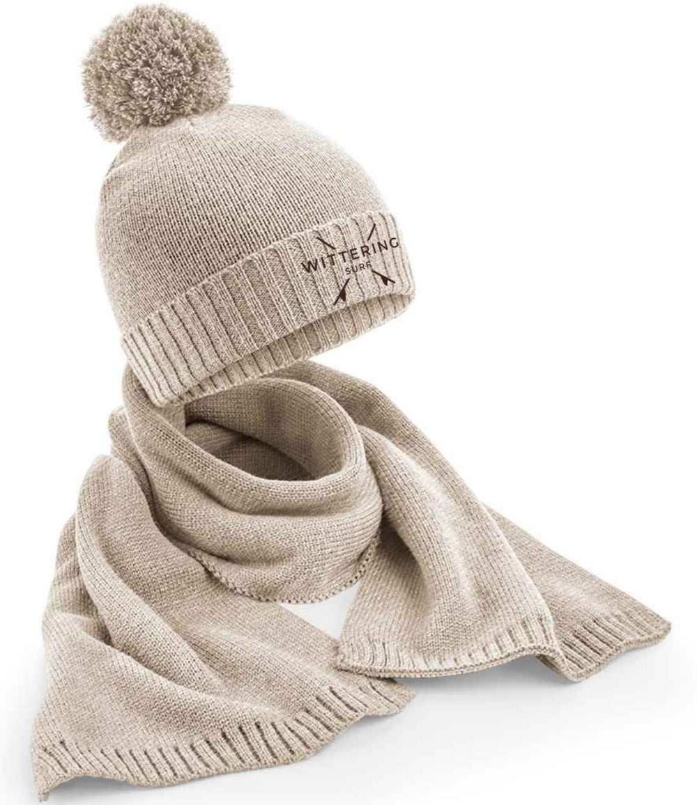 EMBROIDERED KNITTED WITTERING SURF HAT & SCARF SET - 3 COLOUR OPTIONS - Wittering Surf Shop