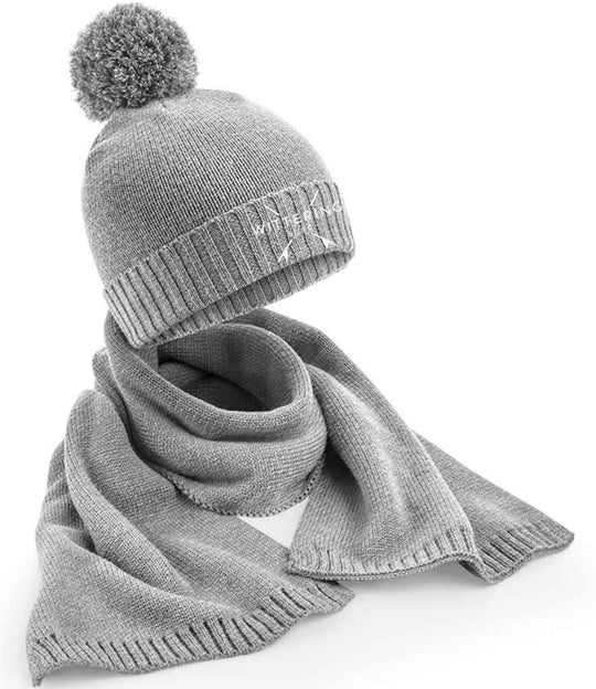 EMBROIDERED KNITTED WITTERING SURF HAT &amp; SCARF SET - 3 COLOUR OPTIONS - Wittering Surf Shop