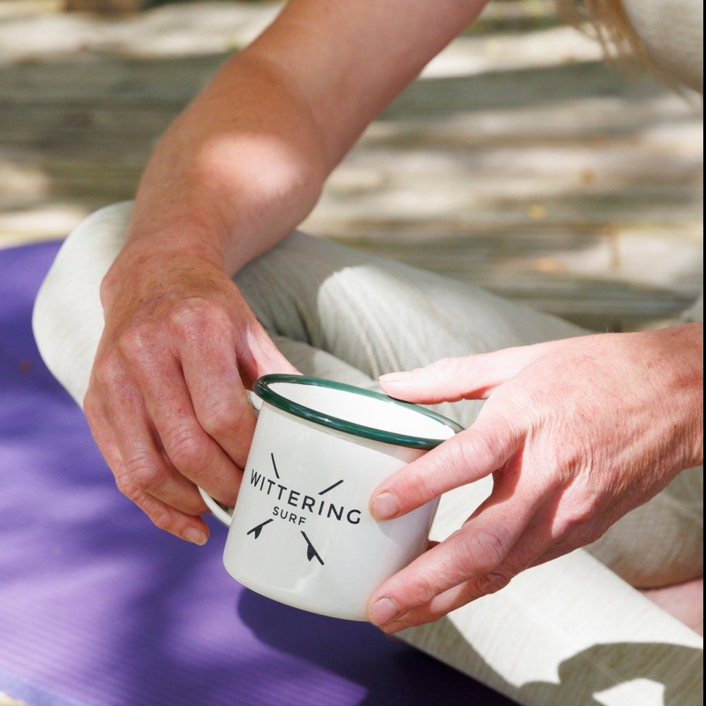 WITTERING SURF ENAMEL CAMPING MUG - GREEN/CREAM - Wittering Surf Shop