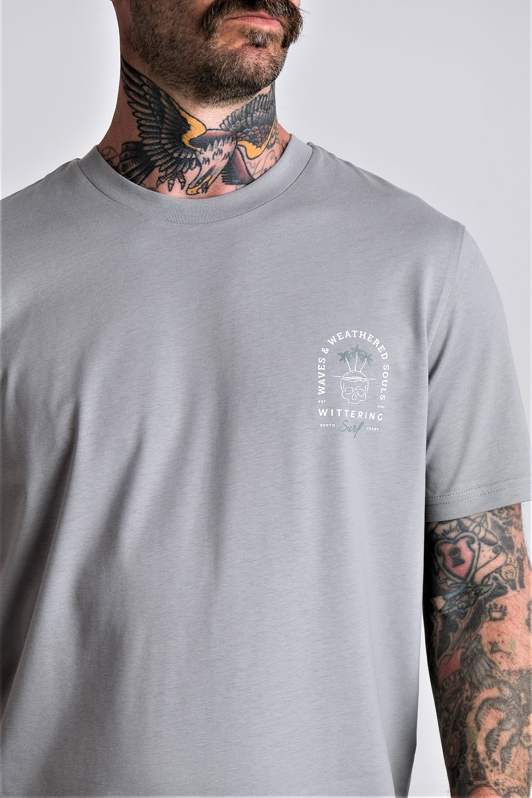 WAVES & WEATHERED SOULS -  MENS T-SHIRT - MISTY GREY - Wittering Surf Shop
