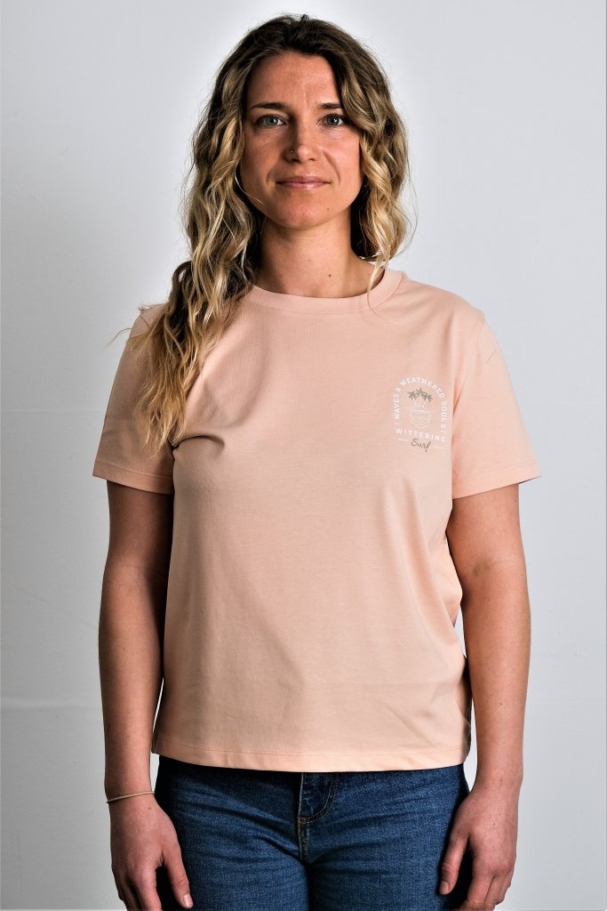 WAVES & WEATHERED SOULS -  LADIES T-SHIRT - PEACH - Wittering Surf Shop