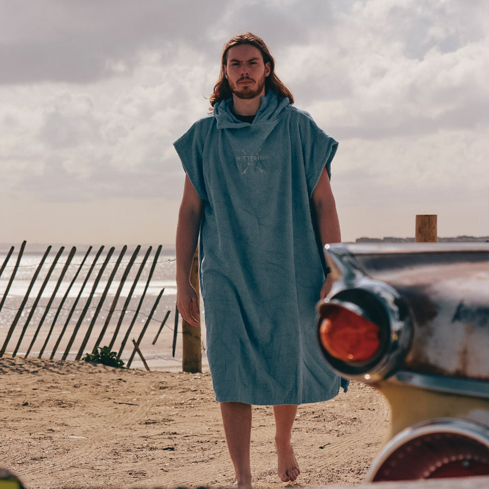 WITTERING SURF HOODED CHANGE ROBE - MID BLUE - 3 SIZES - Wittering Surf Shop