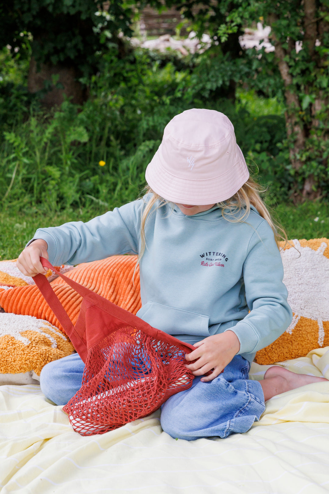 KIDS ORGANIC COTTON EMBROIDERED BUCKET HAT - 4 COLOURS - 2 SIZES - Wittering Surf Shop