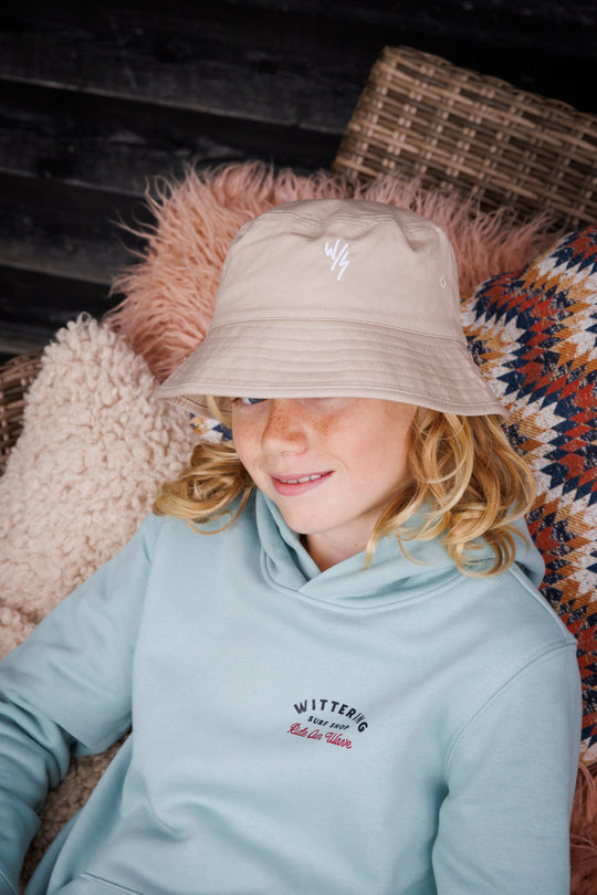 KIDS ORGANIC COTTON EMBROIDERED BUCKET HAT - 4 COLOURS - 2 SIZES - Wittering Surf Shop