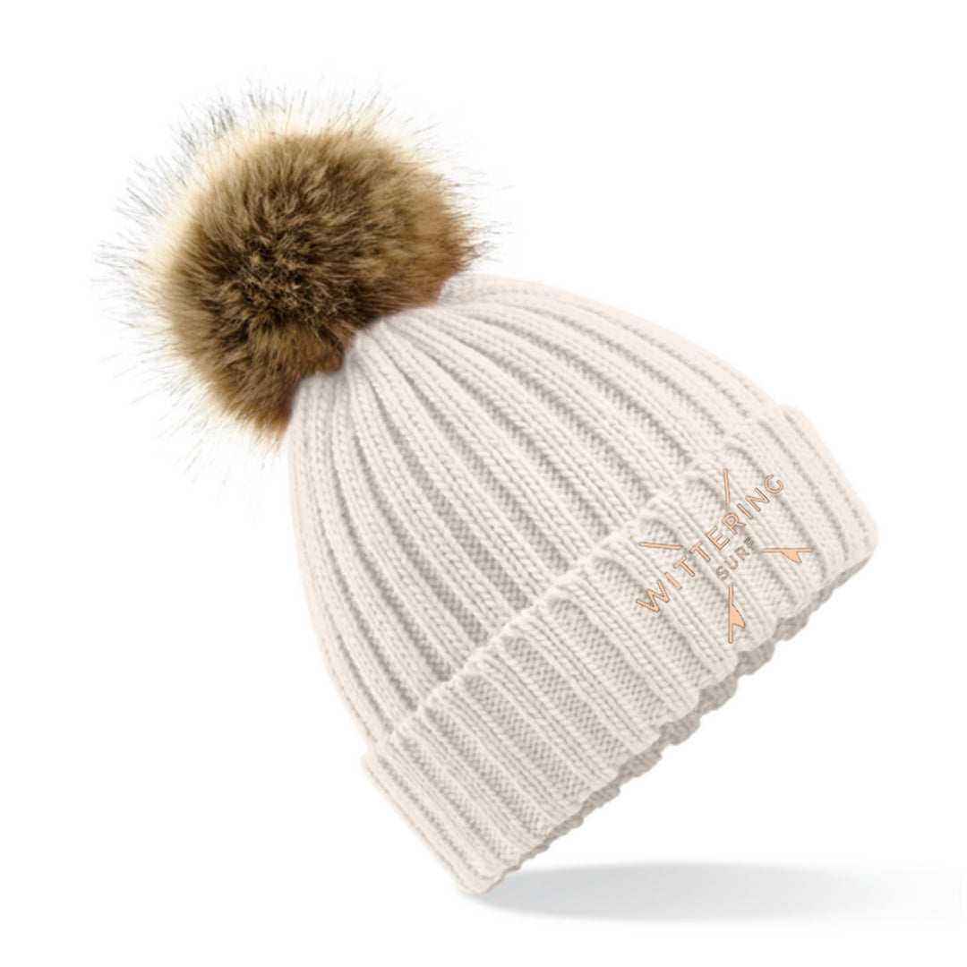 EMBROIDERED NO FUR POM POM BEANIE - 4 COLOURS - Wittering Surf Shop