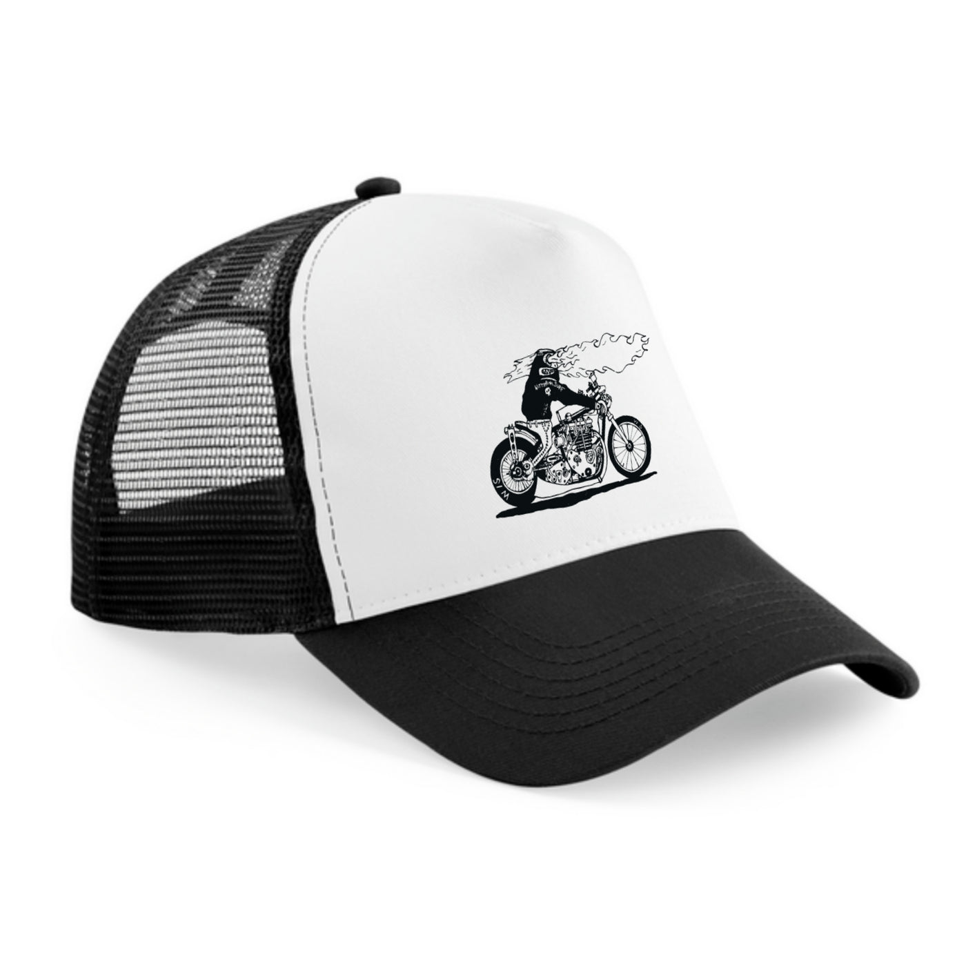 ADULT BEAST OF THE ROAD PRINTED SNAPBACK TRUCKER CAP - BLACK & WHITE CAP