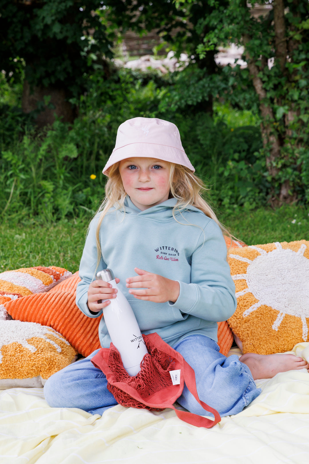 KIDS ORGANIC COTTON EMBROIDERED BUCKET HAT - 4 COLOURS - 2 SIZES - Wittering Surf Shop