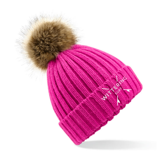 EMBROIDERED NO FUR POM POM BEANIE - 4 COLOURS - Wittering Surf Shop