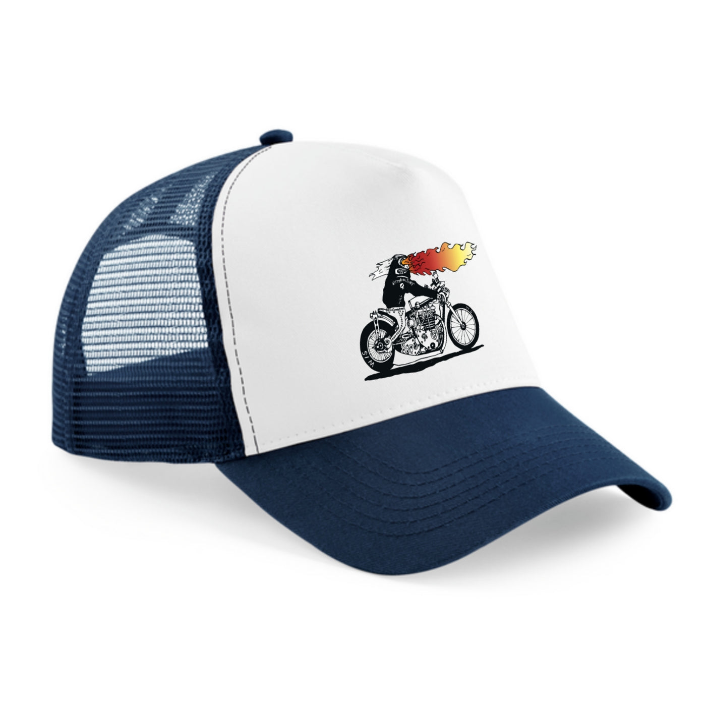 KIDS BEAST OF THE ROAD PRINTED SNAPBACK TRUCKER CAP - FRENCH NAVY & WHITE CAP