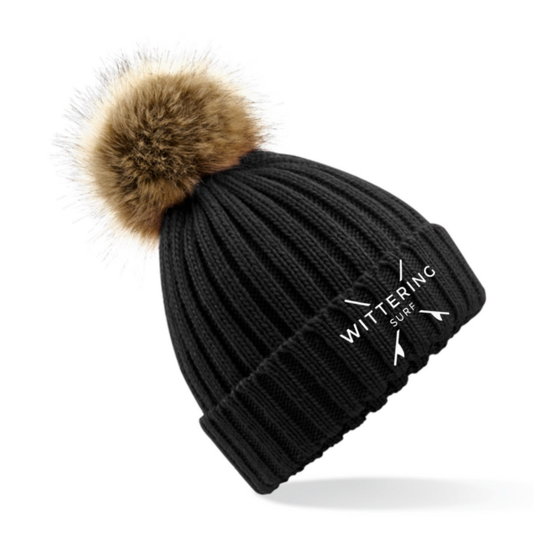 EMBROIDERED NO FUR POM POM BEANIE - 4 COLOURS - Wittering Surf Shop