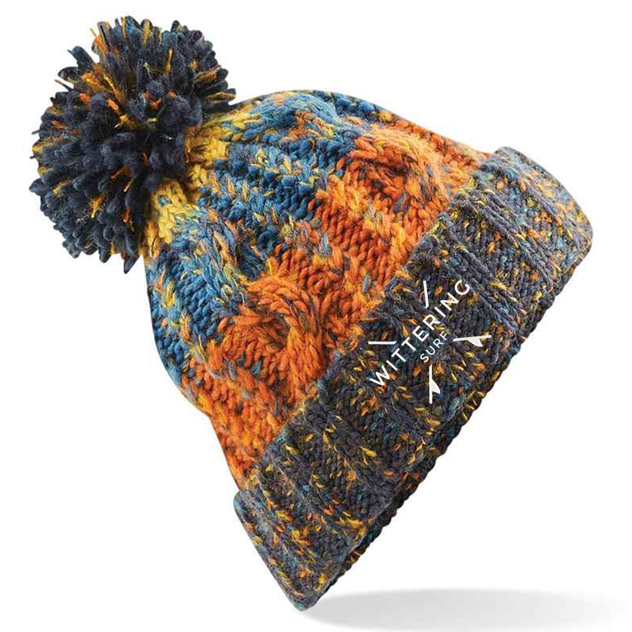 KIDS EMBROIDERED FOAM BALL BEANIE - AUTUMN TONES