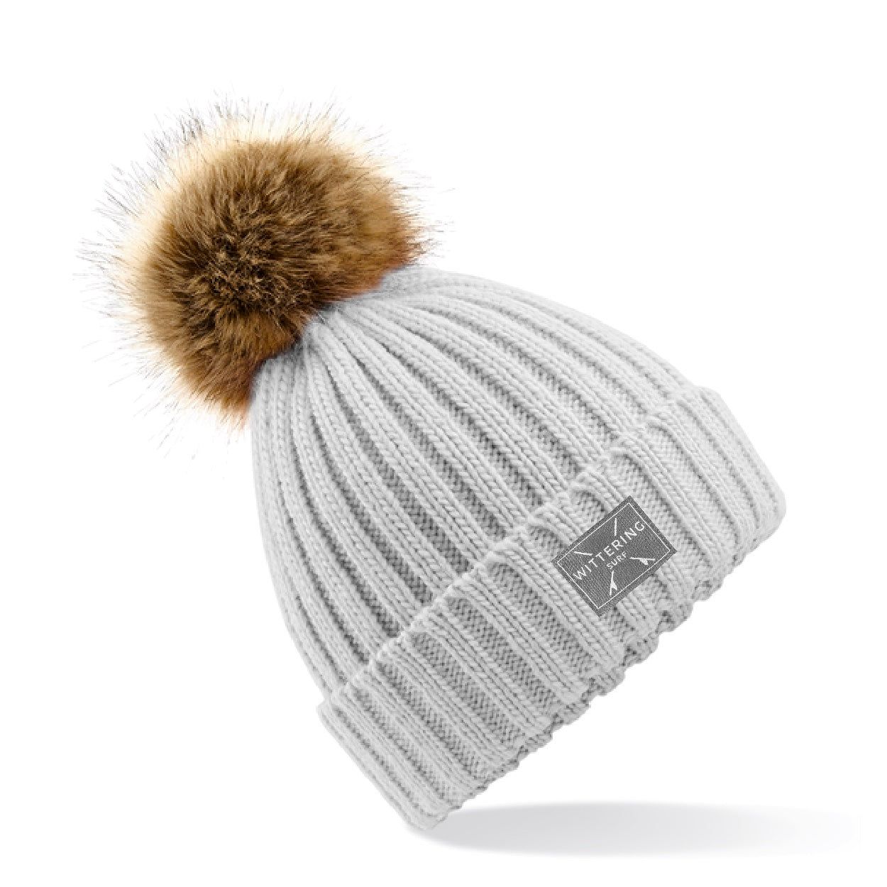 POWDER FAUX FUR POM BEANIE - LIGHT GREY