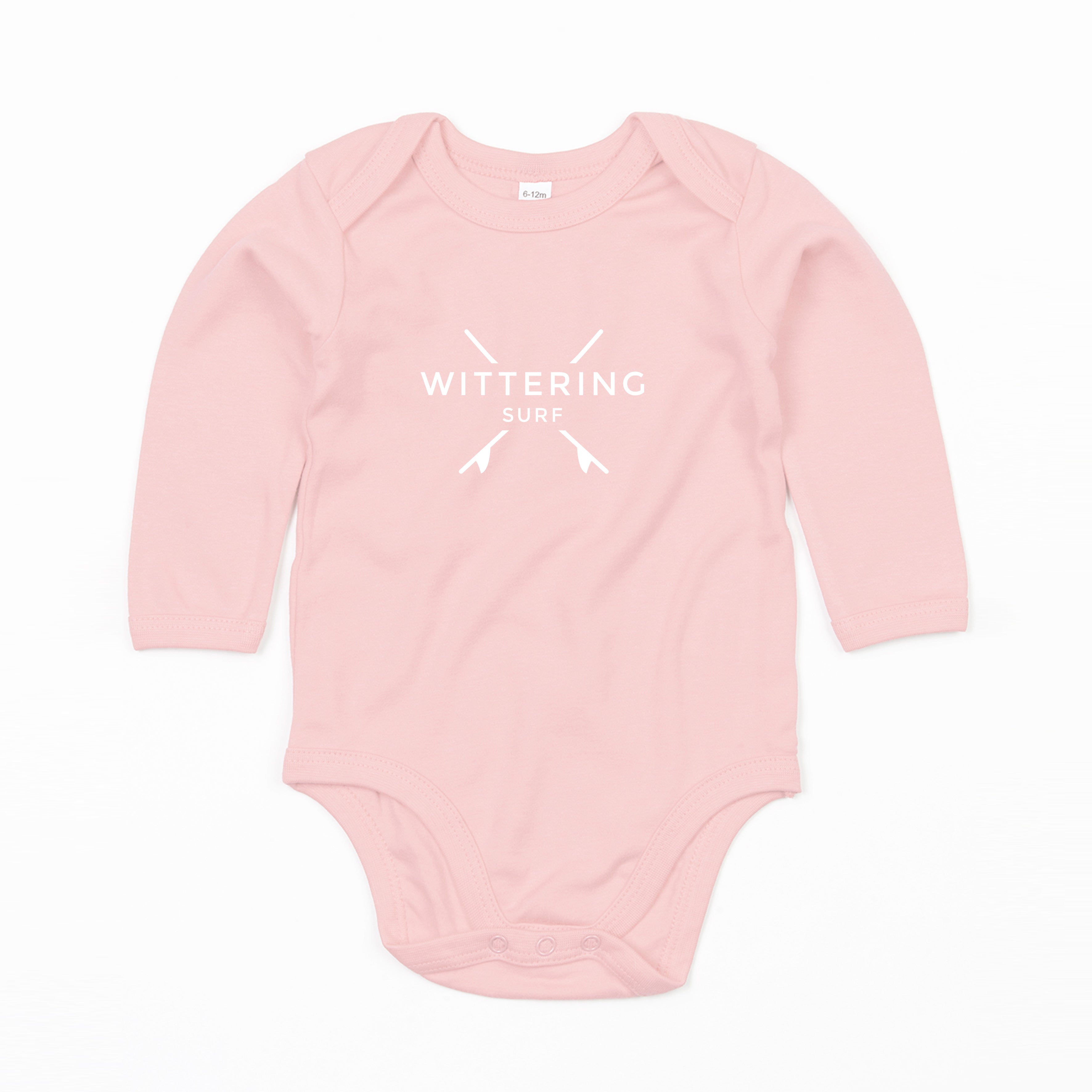 WITTERING SURF LONG SLEEVE BABY BODYSUIT POWDER PINK – Wittering
