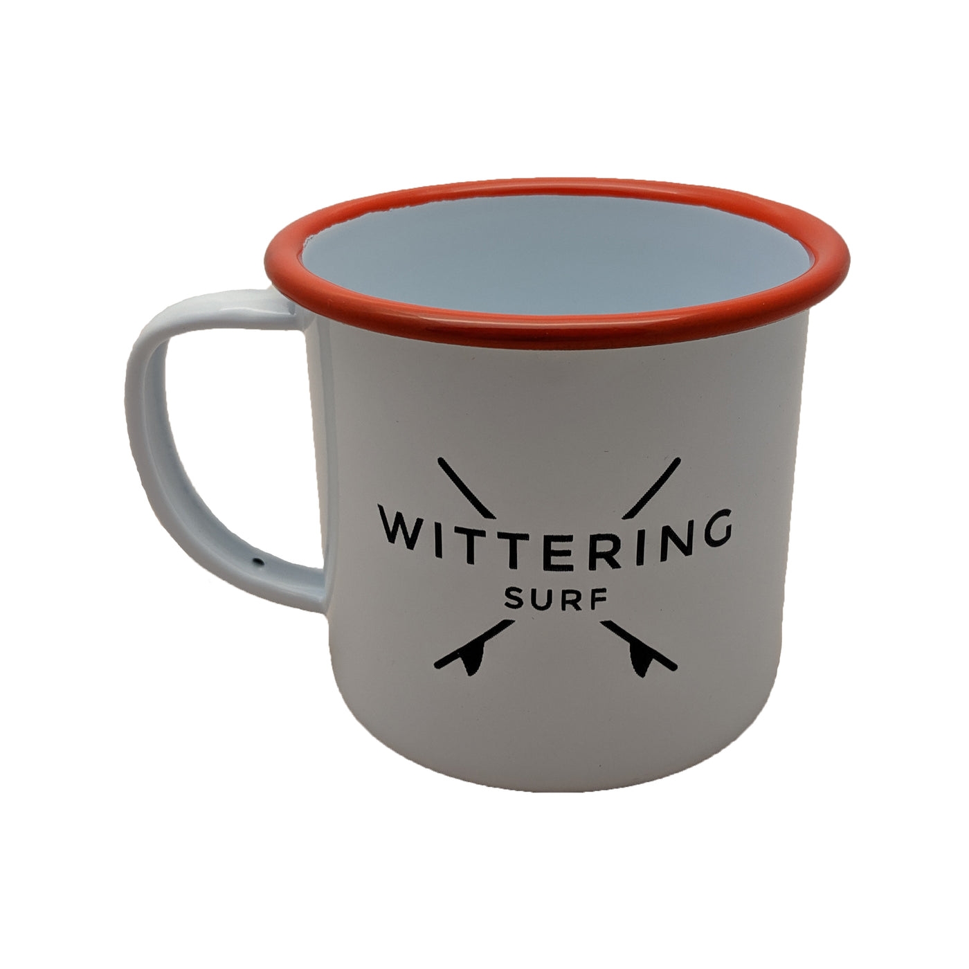 WITTERING SURF ENAMEL CAMPING MUG - WHITE/RED - Wittering Surf Shop