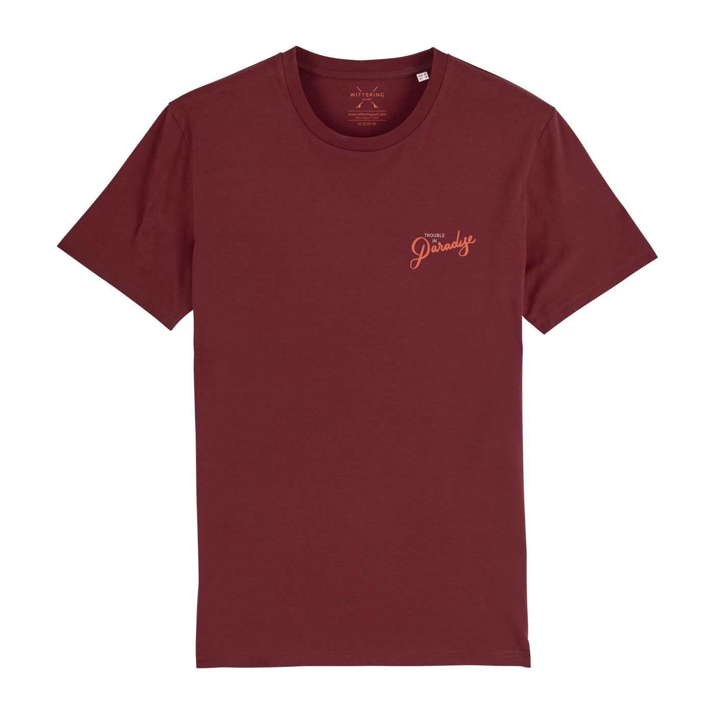 TROUBLE IN PARADISE MENS T-SHIRT - BURGUNDY